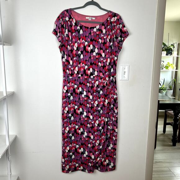 Boden Women Size US10L Bella Geometric Print Jersey Knit Dress Pink/Gray Midi - Picture 1 of 12